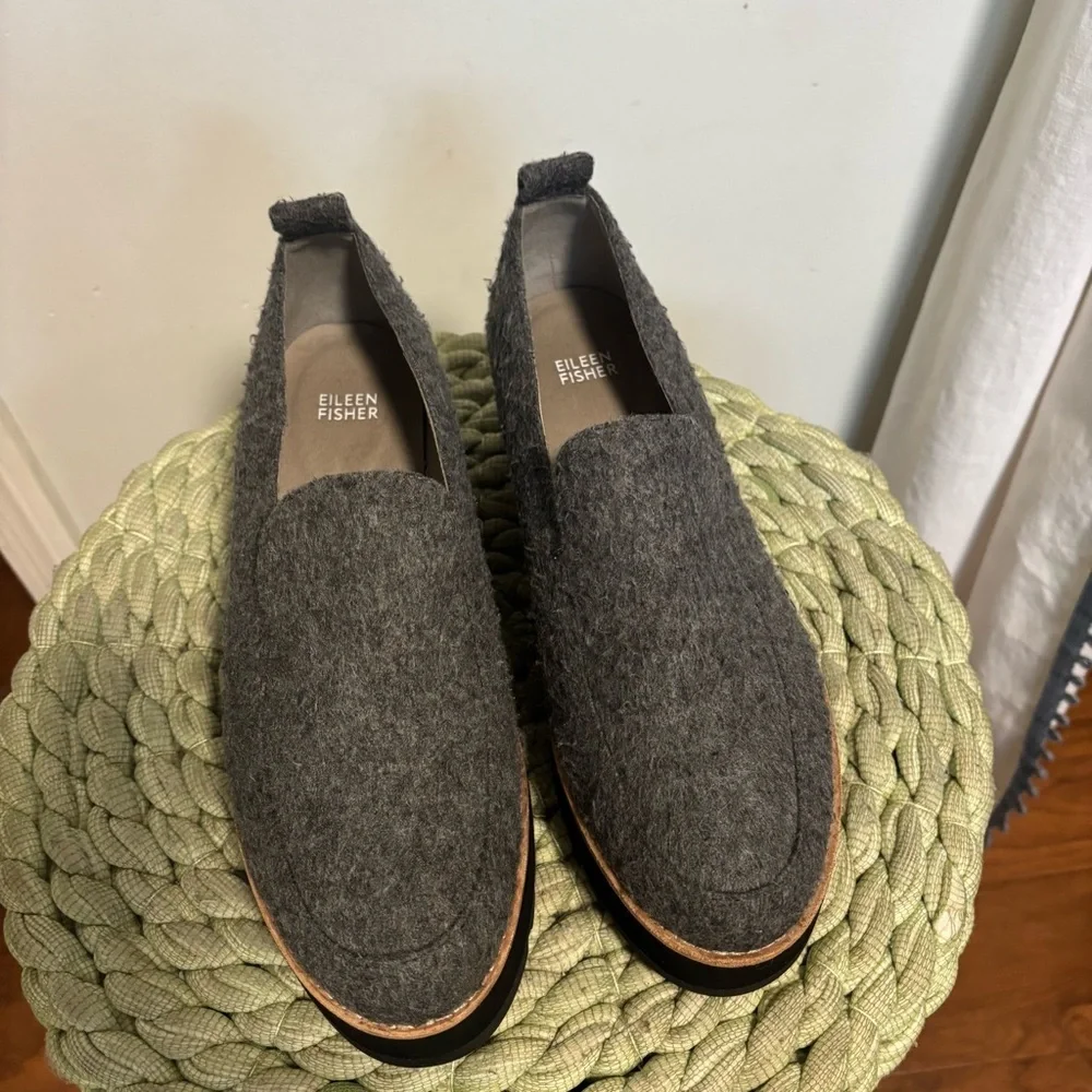 NEW Eileen Fisher Ells 2 Gray Felt Platform Mohair Loafer Size 10